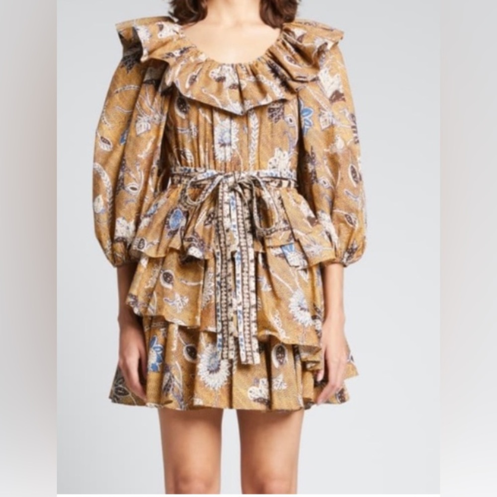 ULLA JOHNSON Giselle Belted Ruffle Mini Dress NWT size 4